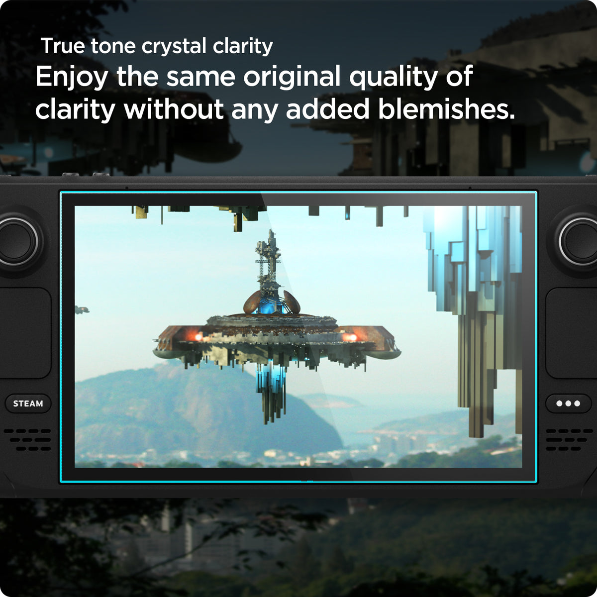 AGL05600 - Steam Deck Screen Protector EZ FIT GLAS.tR showing the  true tone crystal clarity. Enjoy the same original quality of clarity without any added blemishes