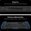 ACS03730 - Steam Deck Case Rugged Armor in matte black showing the easy access to charging ports and headphone jack with precise craftsmanship, cutouts for all triggers, buttons, speakers and vents