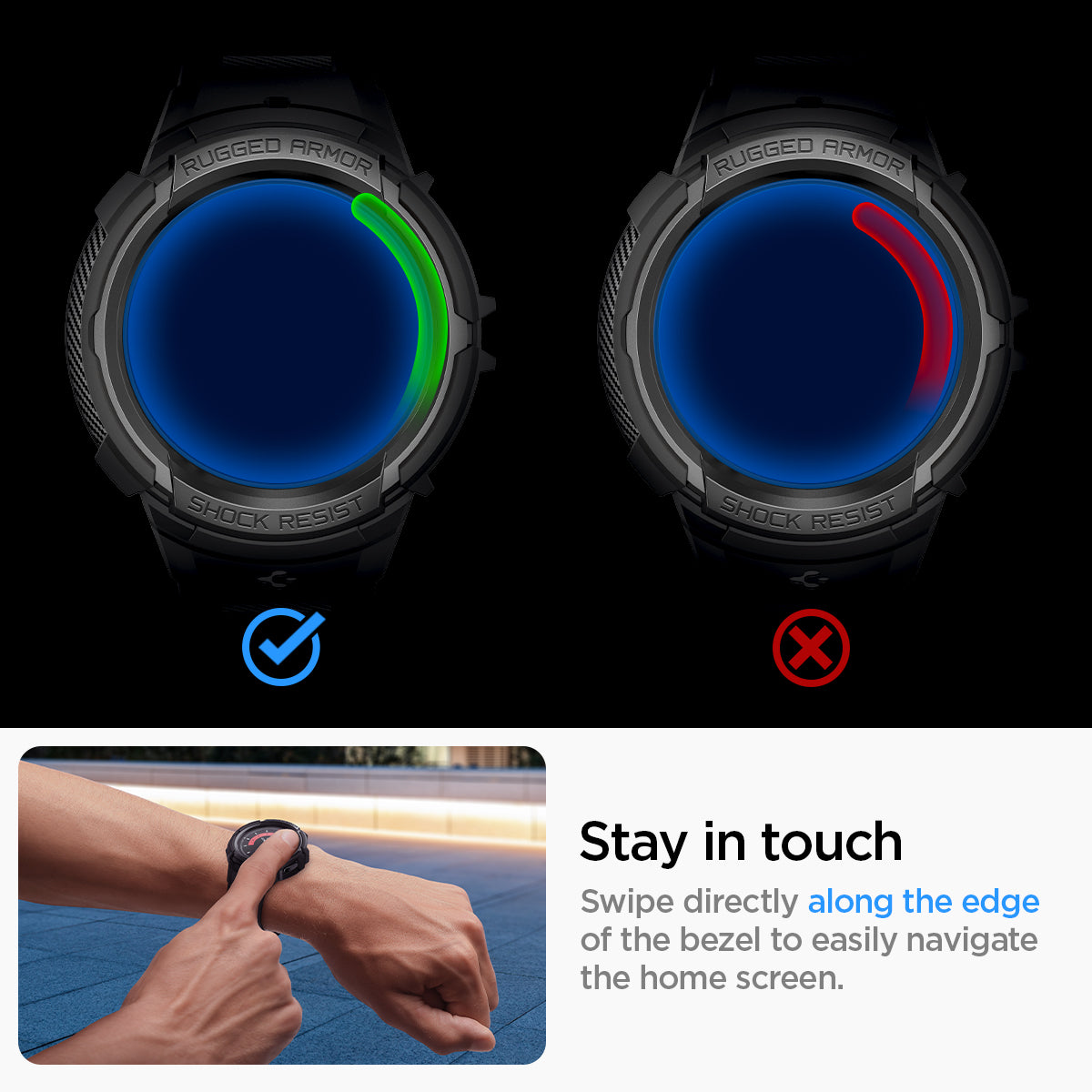 ACS05301 - Galaxy Watch 5 Pro (45mm) Case Rugged Armor Pro in  black stay in touch. swipe directly along the edge of the bezel to easily navigate the home screen. 