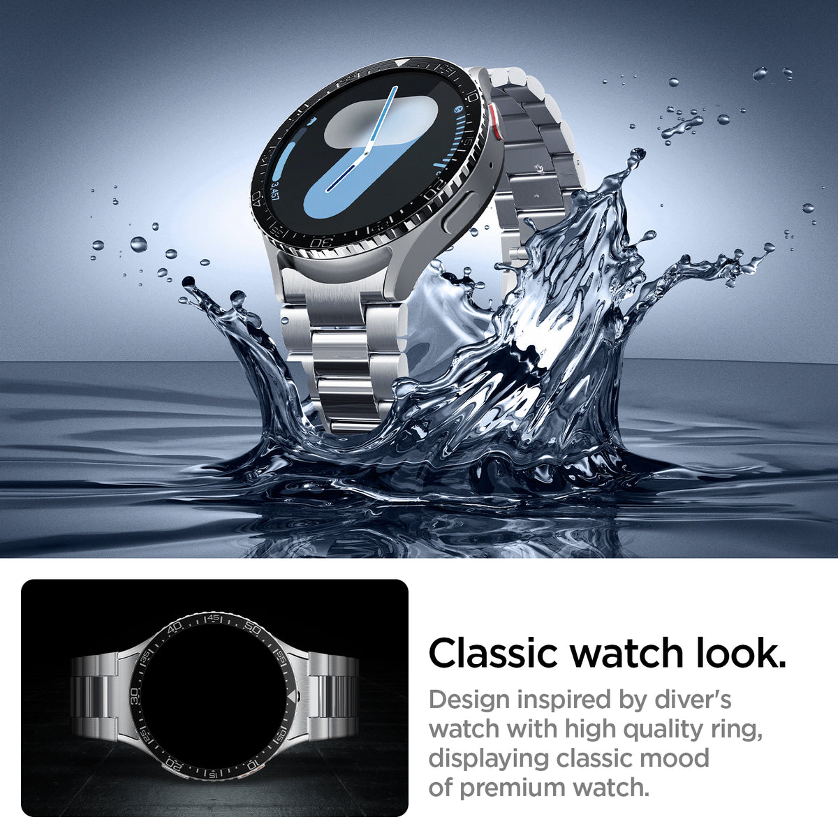 ACS08339 - Galaxy Watch 7 (44mm) Bezel Tune in Black  classic watch look. design inspired by driver's watch with high quality ring, displaying classic mood of premium watch.