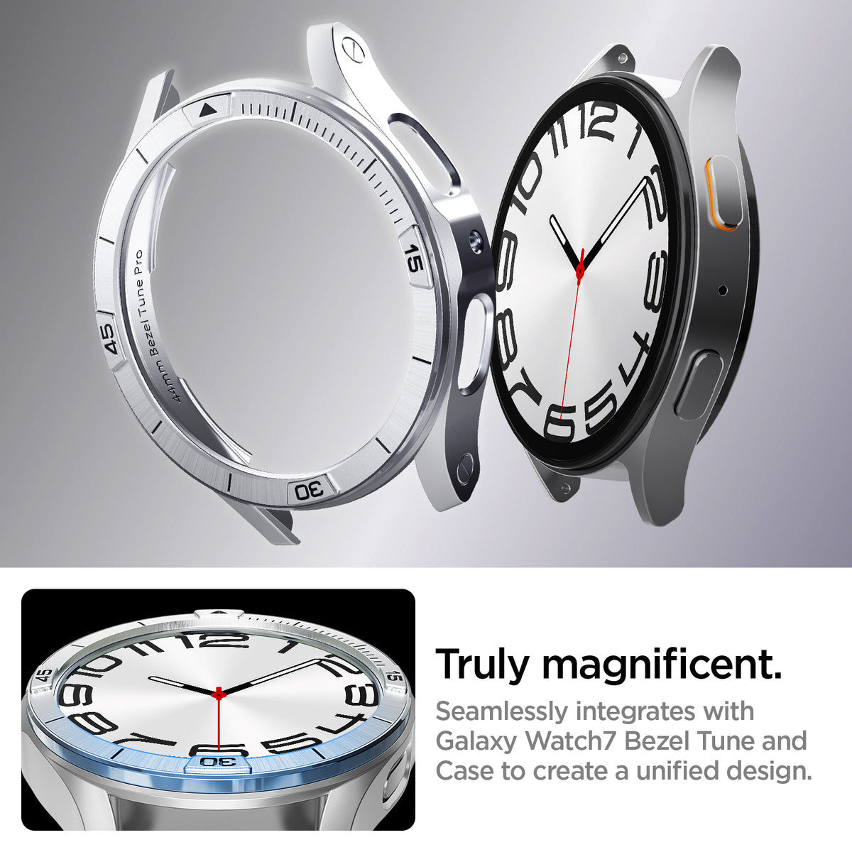 ACS08343 - New Galaxy Watch Bezel Tune Pro in Silver truly magnificent. Seamlessly integrates with  galaxy watch7 bezel tune and case to create a unified design.