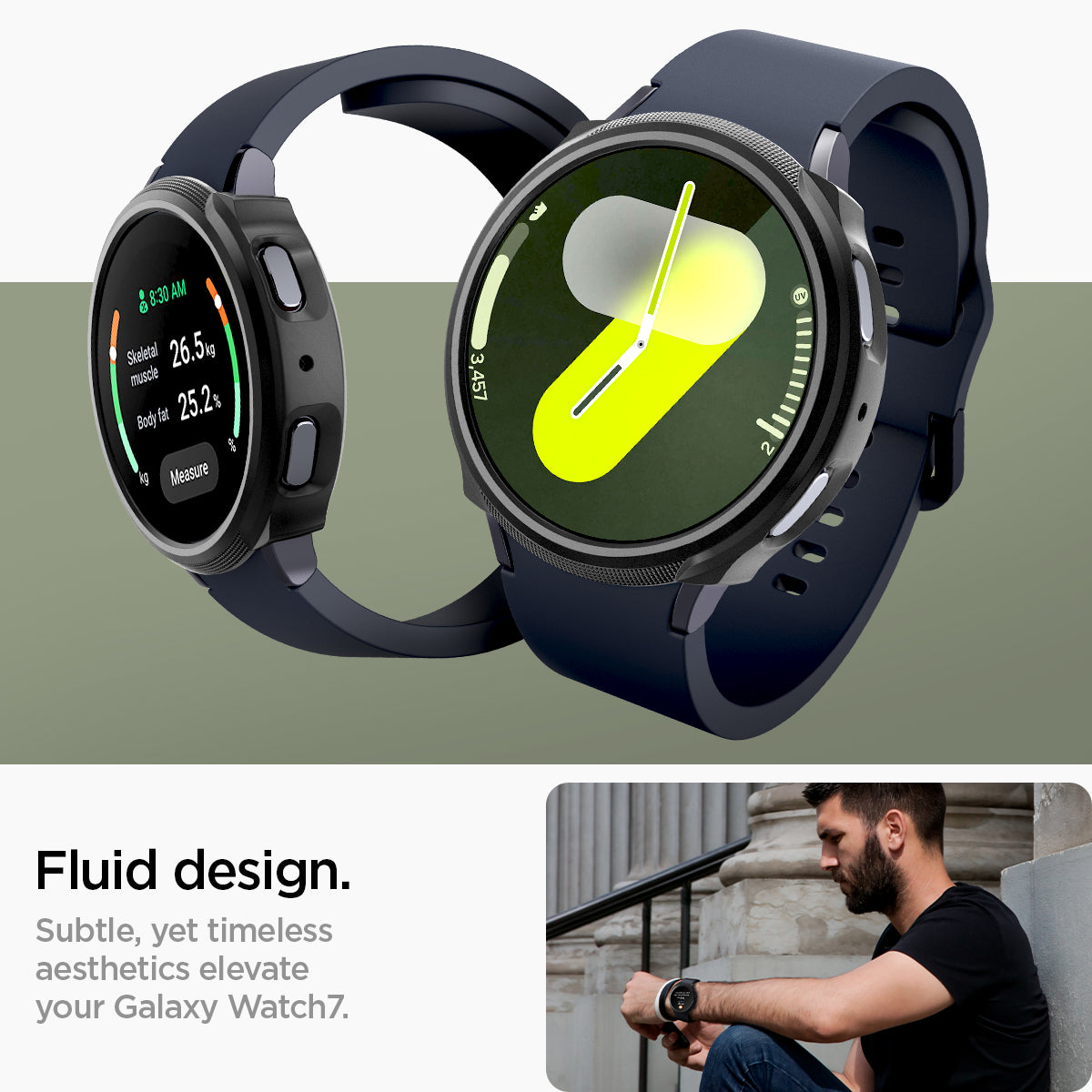 ACS07900 - Galaxy Watch 7 (44mm) Liquid Air in Matte Black fluid design. subtle, yet timeless aesthetics elevates the galaxy watch6.
