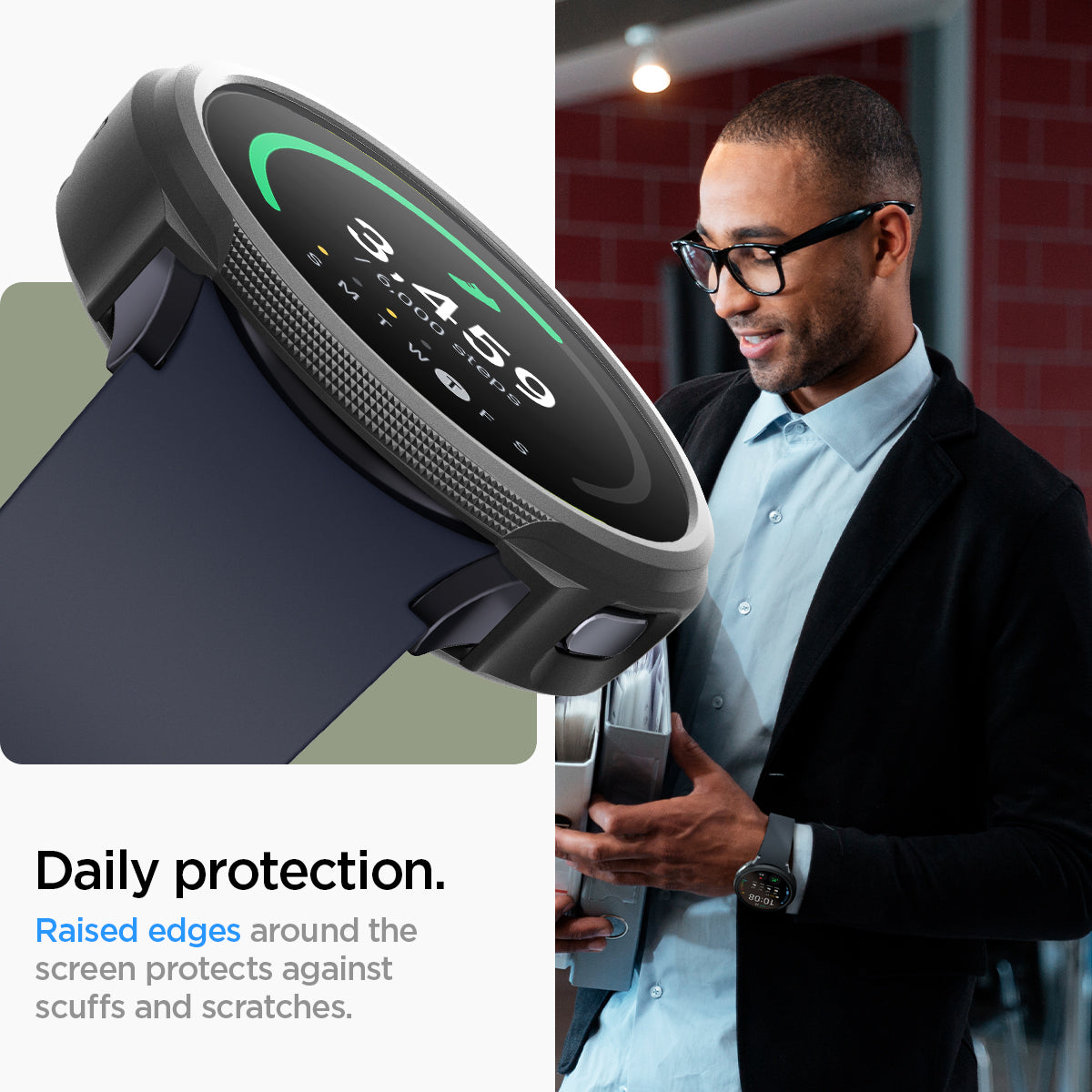 ACS07900 - Galaxy Watch 7 (44mm) Liquid Air in Matte Black daily protection. raised edges around the screen protects against drops and scratches.