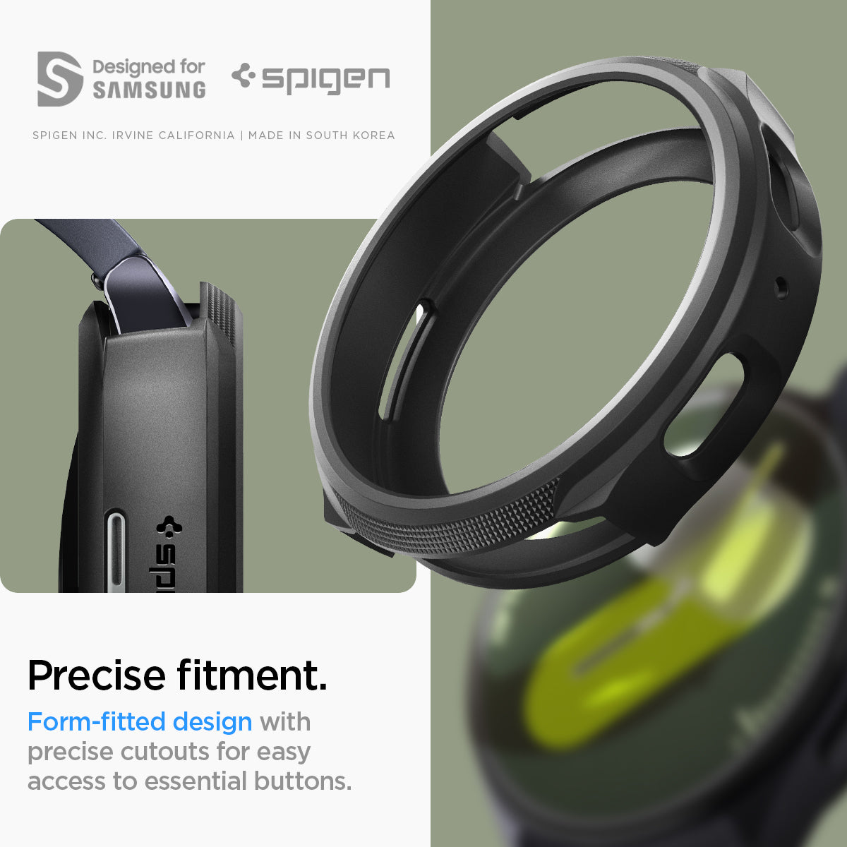 ACS07900 - Galaxy Watch 7 (44mm) Liquid Air in Matte Black  precise fitment. form fitted design for galaxy watch6 and precise cutouts or easy button access. designed for samsung.