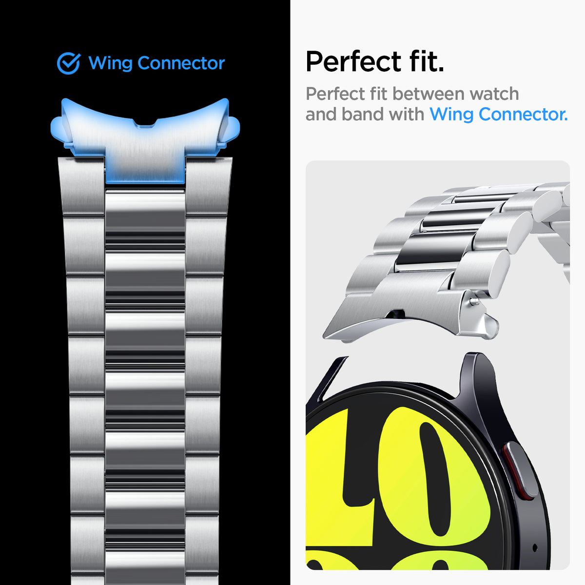 AMP08341 - Galaxy Watch 7 (44mm) Modern Fit 316L Band in Silver wing connector. Perfect fit. perfect fit between watch and band with wing connector.