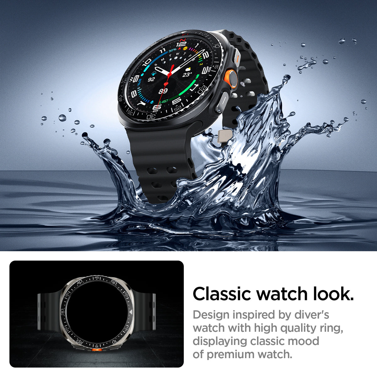ACS08428 - Galaxy Watch Ultra (47mm) Bezel Tune in Black  classic watch look. design inspired by driver's watch with high quality ring, displaying classic mood of premium watch.