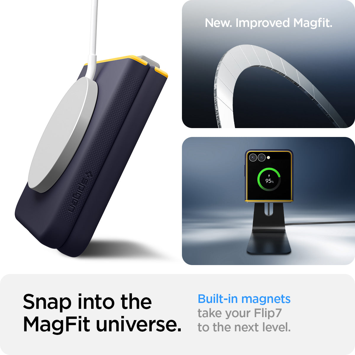 ACS09563 - Galaxy Z Flip 7 Case Nano Pop (MagFit) in blueberry navy showing the new and improved magfit. Snap into the MagFit universe. Built-in magnets take your device to the next level.