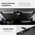 ACP06160 - Tesla Model 3 & Y Cryo Shade in black quick and easy installation. install within seconds, includes Velcro strap to secure the sunshade. Velcro strap. easy to fasten and lock sunshade in place.