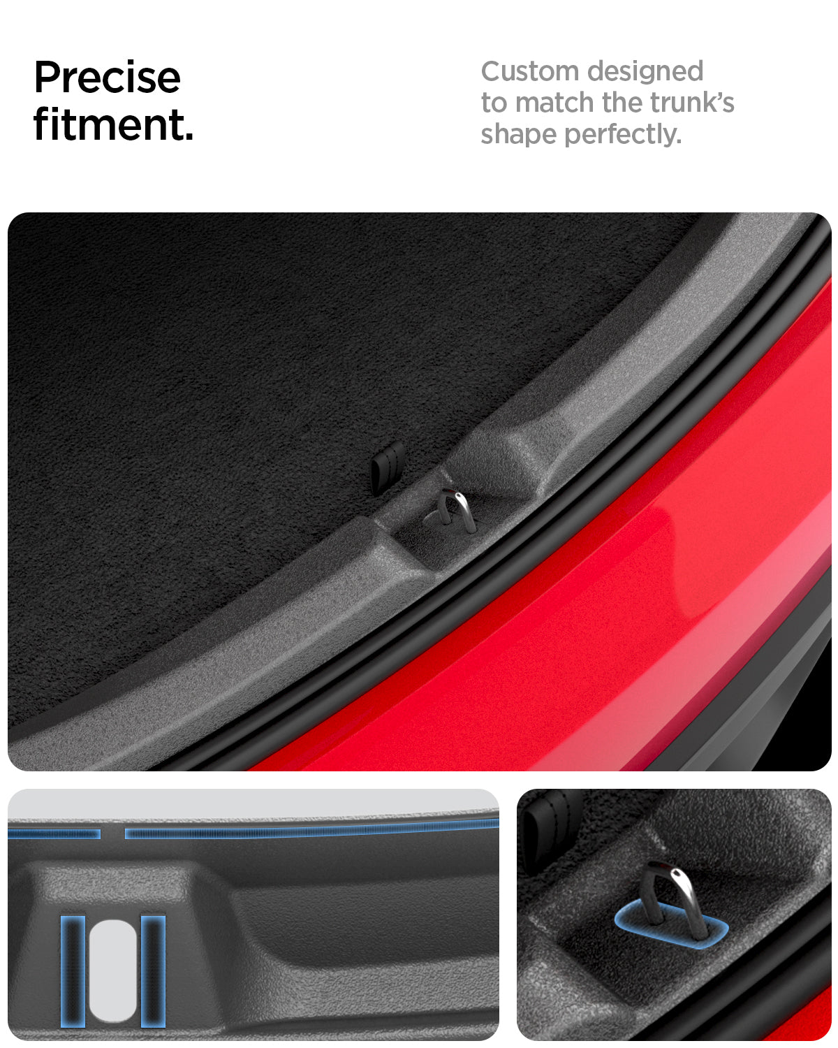 ACP11540 - Tesla Series Trunk Sill Guard showing a custom-fit trunk sill guard designed around the trunk edges and hook area