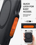 AFA07617 - MagSafe Card Holder Tintap (MagFit) in Black showing quick lock for easy access