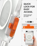AFA07557 - MagSafe Card Holder Tintap (MagFit) in Frost Clear showing quick lock for easy access
