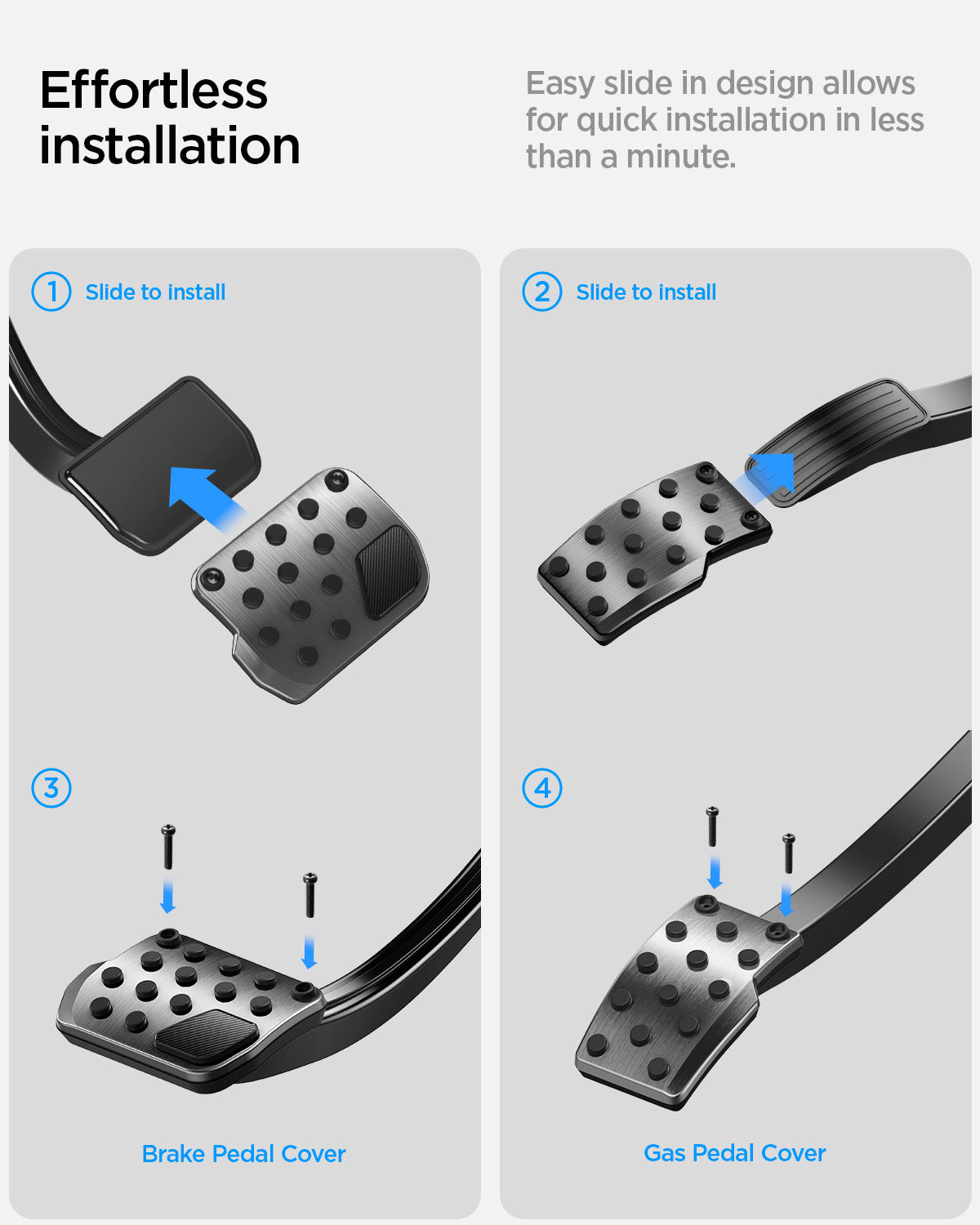 ACP04510 - Tesla Series - Pedal Cover | TO200 showing the effortless installation. Easy slide in design allows for quick installation in less than a minute.