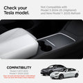 ACP07645 - Tesla Model Y & 3 Armrest Cover TO240 in White showing the compatibility with any generation of Tesla Model 3 and Y only, Compatibility on with Model 3 2021-2023, Model Y 2021-2025, does not work with Model 3 2024 (Highland) and Model Y 2025 (Refresh)
