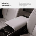 ACP12200 - Tesla Model Armrest Cover TO240H in Zen Gray showing the armrest cover installed on the center console for a minimal interior appearance.