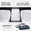 ACP07646 - Tesla Model 3 Highland Armrest Cover TO240H in White showing the compatibility of an armrest in between the two car front seats