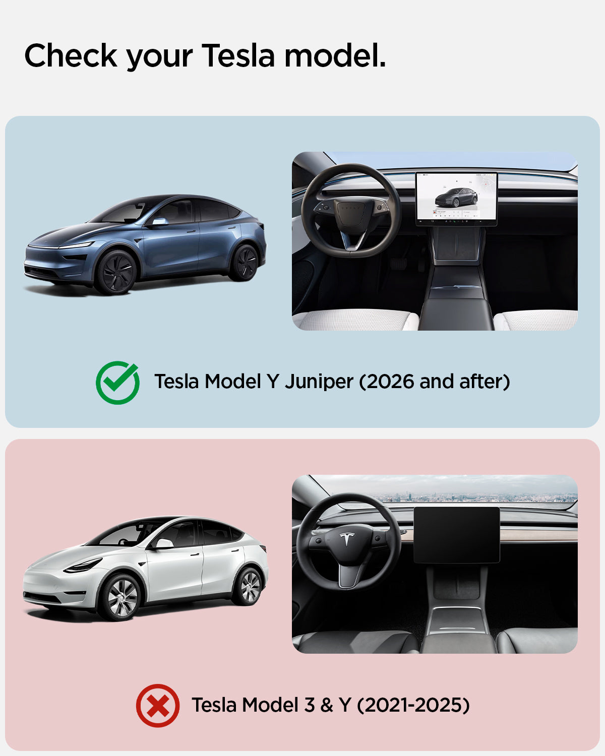 ACP09568 - Model Y (2025) CryoShade Sunroof in Gray showing the compatibility only with Tesla Model Y Juniper (2026 and after). Not compatible with Tesla Model 3 & Y (2021-2025)
