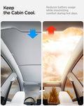 ACP09568 - Model Y (2025) CryoShade Sunroof in Gray showing the reduction of battery usage while maximizing comfort during hot days. Keeping the Cabin Cool