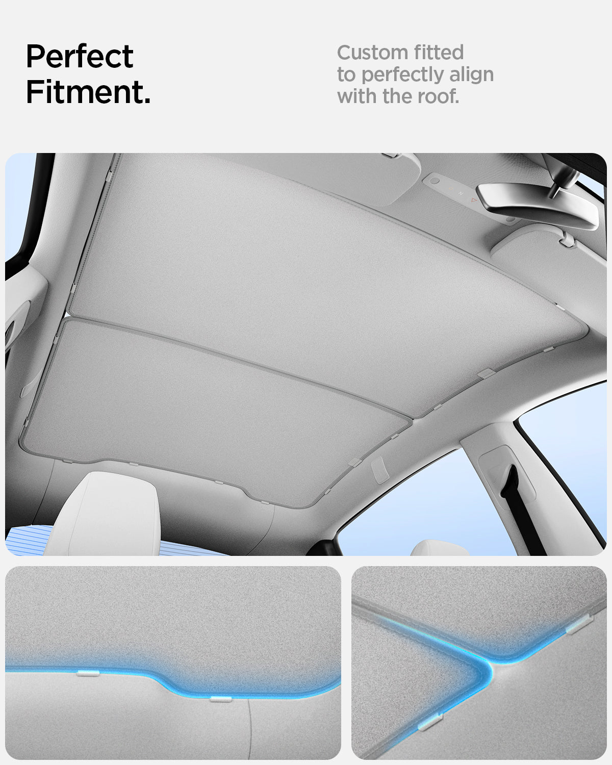 ACP09568 - Model Y (2025) CryoShade Sunroof in Gray showing the perfect fitment. Custom fitted to perfectly align with the roof