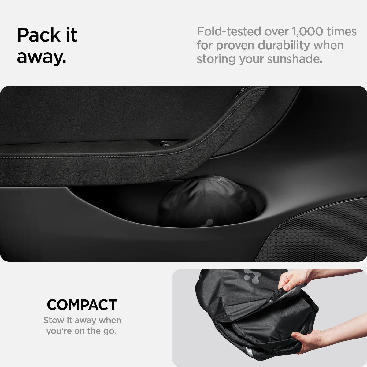 ACP09305 - Tesla Series - CryoShade Model S (2022-2024) pack it away. fold tested over 1,000 times for proven durability when storing your sunshade. compact. stow it away when you re on the go.