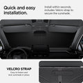 ACP09109 - RAV4 CryoShade TYO260 in Black showing the quick and easy installation. Install within seconds, includes Velcro strap to secure the sunshade and easy to fasten and lock sunshade in place