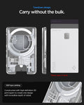 AFA11305 - Ultra Hybrid MagFit card wallet transparent white teardown layout showing slim profile layered internal design and capacity to store up to three cards