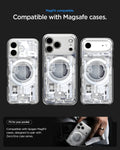 AFA11305 - Ultra Hybrid MagFit card wallet transparent white shown on multiple iPhone models highlighting MagSafe compatibility slim fit and pocket friendly everyday carry design