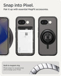 ACS11278 - Pixel 10a Ultra Hybrid Metal Ring (Mag Fit) in Frost Black showing snap into pixel. pair it up with essential magfit accessories