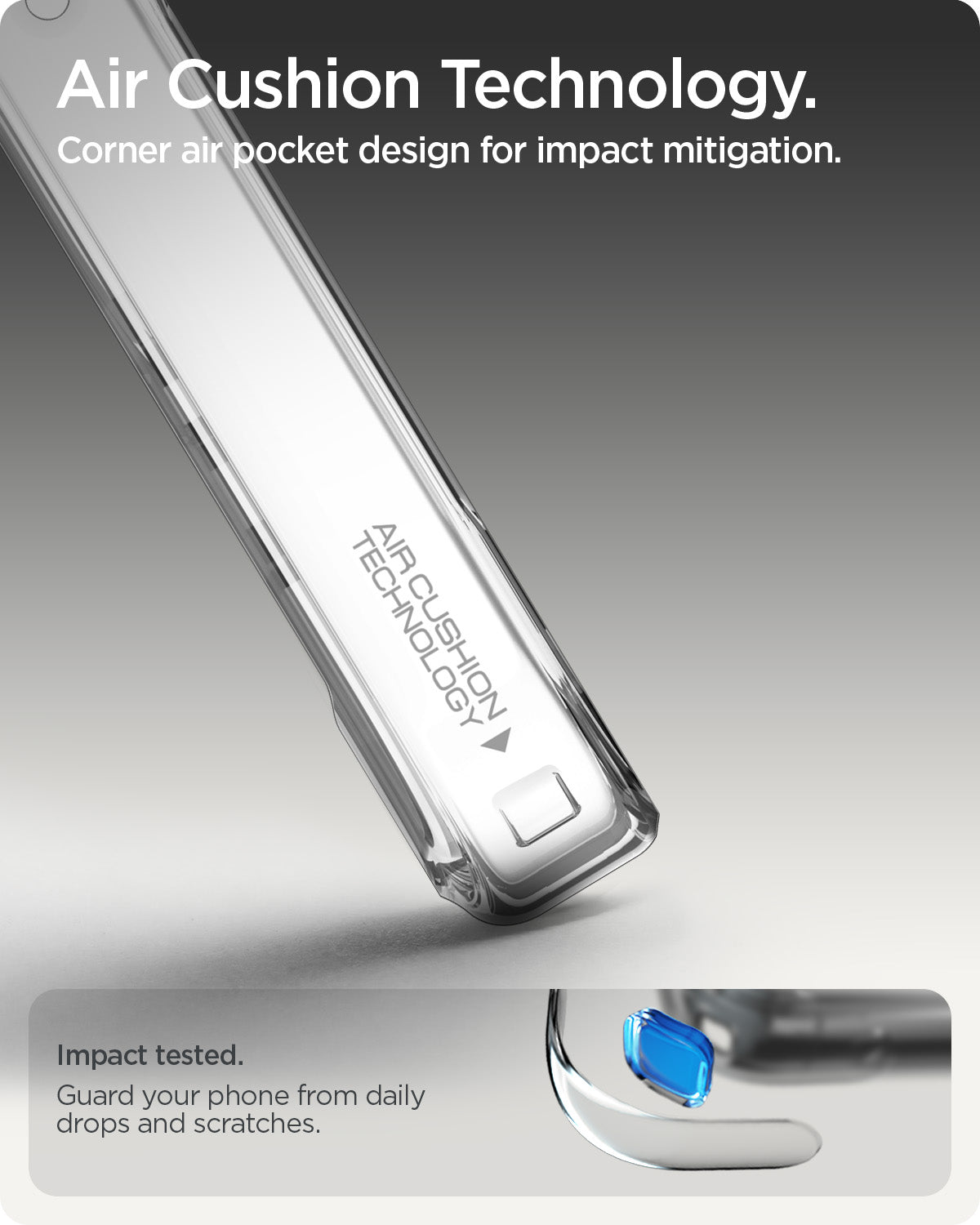 ACS11276 - Pixel 10a Ultra Hybrid Metal Ring (Mag Fit) in Clear White showing air cushion technology. corner air pocket design for impact mitigation