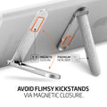 000EM20860 - U100 Universal Kickstand (Metal) in gunmetal showing the magnetic closure and premium metal body. Avoid flimsy kickstands via magnetic closure