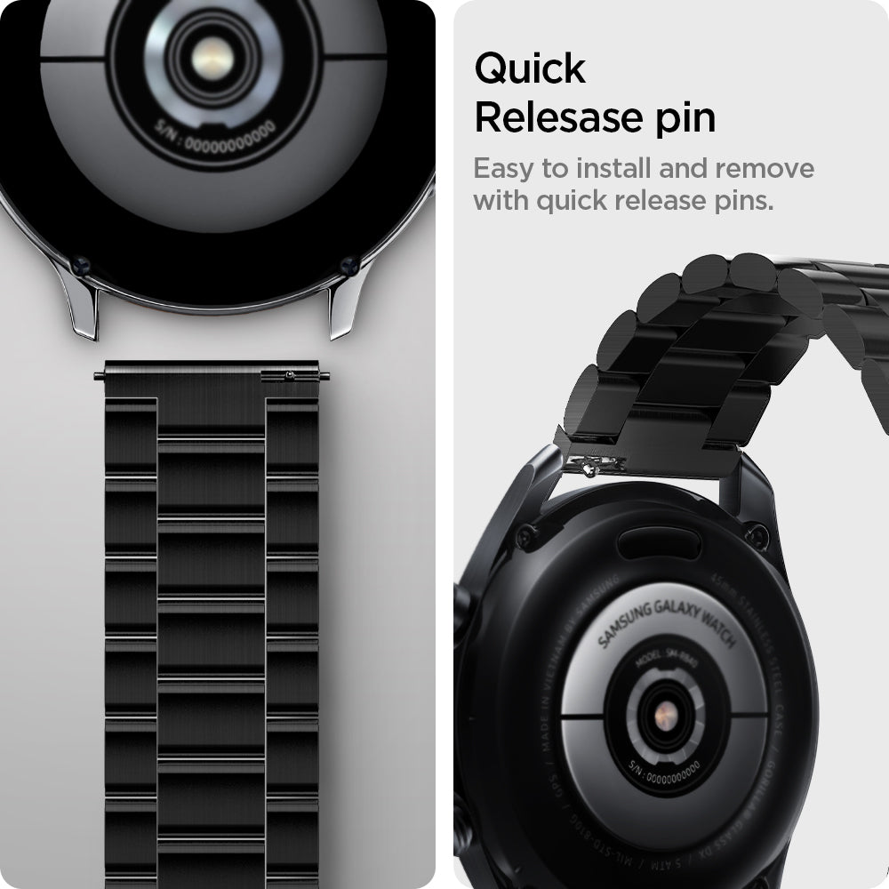 600WB24980 - Galaxy Watch Band (20mm) Modern Fit in black quick release pin. easy to install and remove with quick release pins.