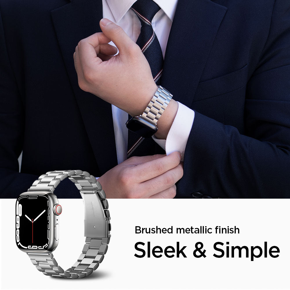 062MP25404 - Apple Watch Ultra 3/2/Ultra 49mm, Series 11/10 46mm, 9/8/7 45mm, SE3/SE2/SE/6/5/4 44mm, 3/2/1 42mm Modern Fit  Silver showing matte metallic finish. sleek and simple