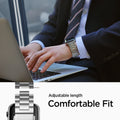 062MP25404 - Apple Watch Ultra 3/2/Ultra 49mm, Series 11/10 46mm, 9/8/7 45mm, SE3/SE2/SE/6/5/4 44mm, 3/2/1 42mm Modern Fit  Silver showing adjustable length. comfortable fit.