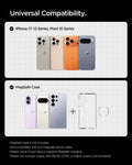 ACP10513 - Spigen Essential Qi2 Wireless Car Charger showing compatibility with iPhone and Pixel devices using MagSafe cases