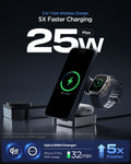 ACH10398 -  Spigen 3-in-1 Fast Wireless Charger showing 25W fast charging for phone watch and earbuds