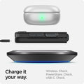 ACS06229 - Galaxy Z Flip 5 Case AirSkin in black showing the charge it your way. Wireless, PowerShare and USB-C all check