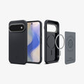 ACS11435 - Pixel 11 Pro  Nano Pop (Mag Fit) Black Sesame front, back, and exploded views showing the magnetic construction and internal components of the case.