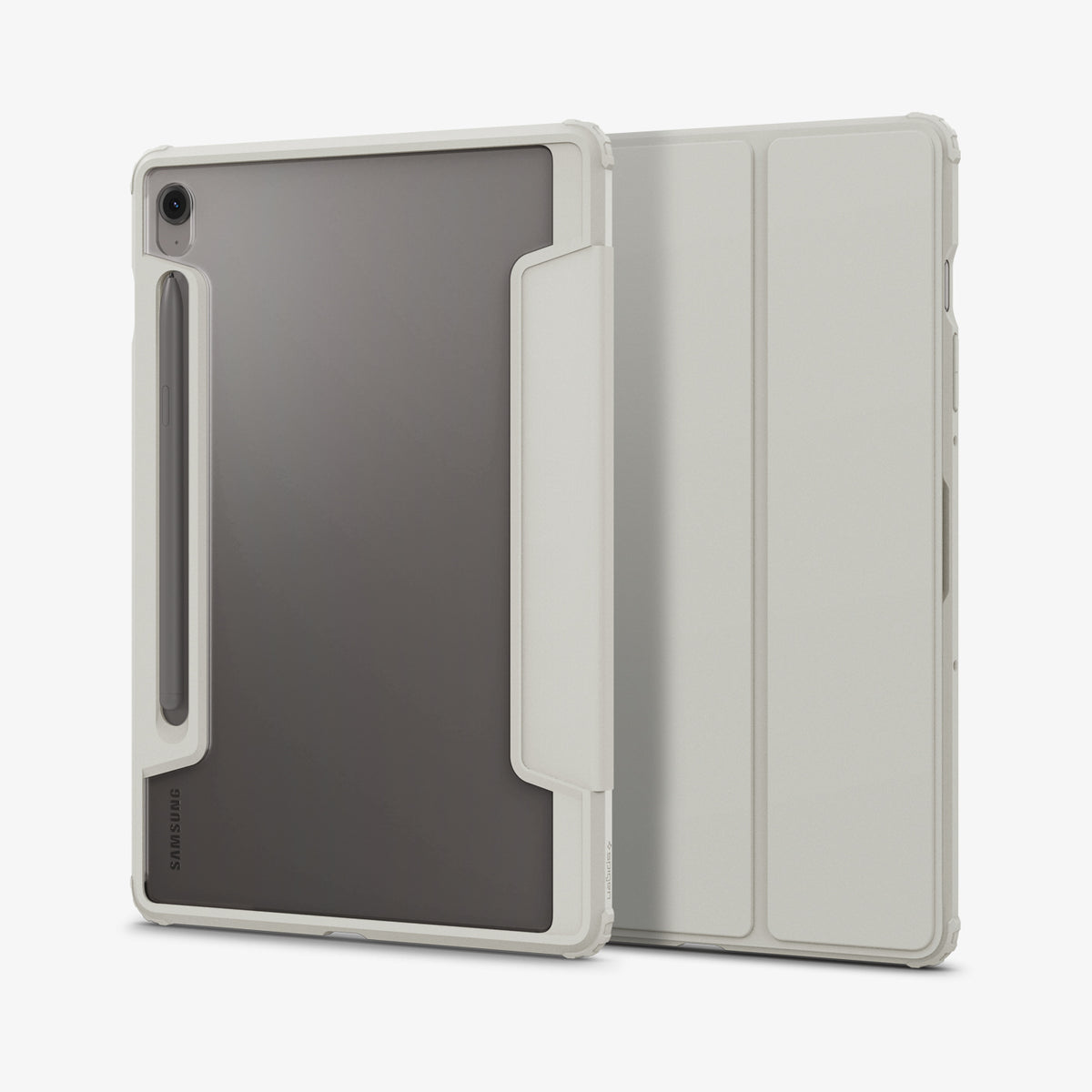 ACS09533 - Galaxy Tab S10 FE Case Ultra Hybrid Pro in Gray showing the back and partial front