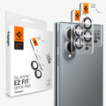AGL11761 - Galaxy Z Fold 8 Optik Pro EZ Fit showing the GLAS.tR EZ Fit Optik Pro 2-pack retail box alongside the dual camera lens protectors and the Galaxy Z Fold 8 in Silver, with 