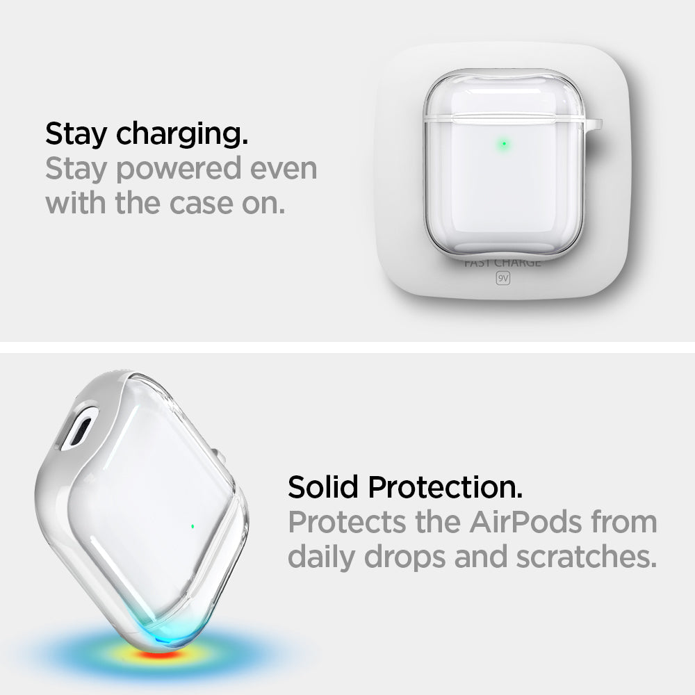 ASD01301 - Apple AirPods 1 / 2 Case Ultra Hybrid in jet white showing the solid protection. Protects the AirPods from daily drops and scratches. Stay powered even with the case on