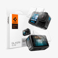 AGL09189 - HERO13 Black Glas.tR SLIM in Clear showing the front and back of device, screen protectors and packaging