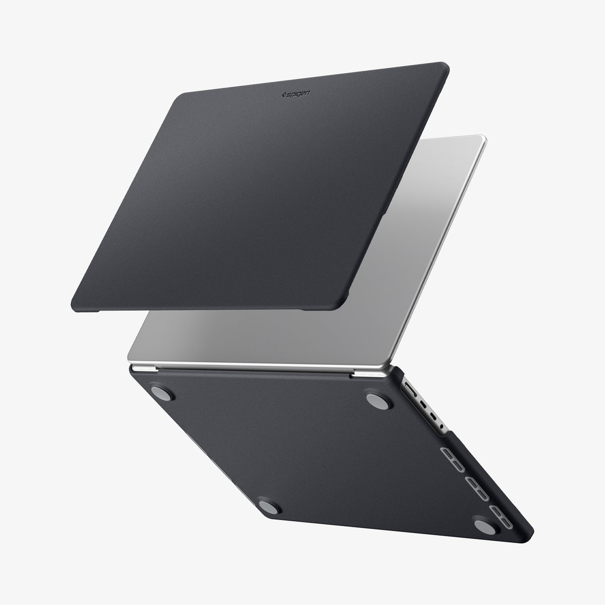 ACS11272 - MacBook Pro 14-inch Nano Pop Black Sesame showing a protective laptop case with separate top and bottom covers and precise cutouts