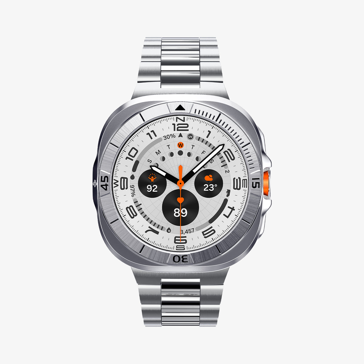 ACS08828 - Watch Ultra (47mm) Case Bezel Tune Pro in Silver showing the front and sides