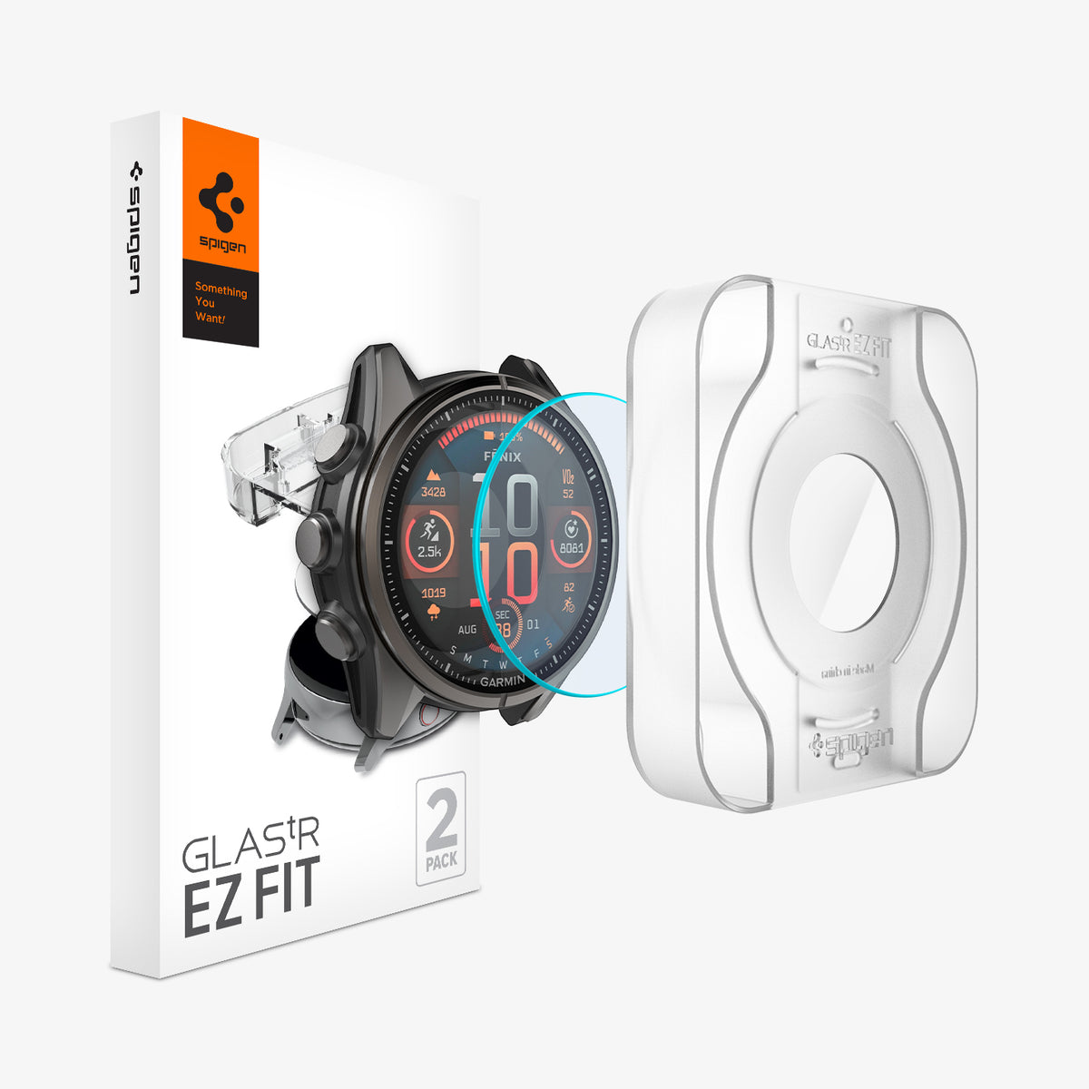 AGL09158 - Fenix 8 (47mm) Glas.tR EZ FIT in Clear showing the watch face, screen protector, ez fit tray and packaging