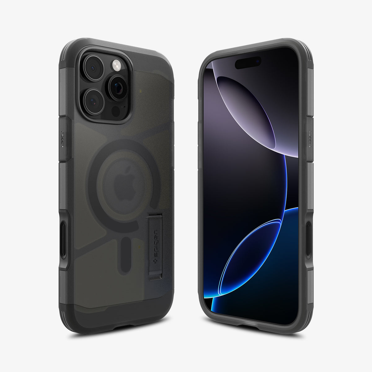 ACS09070 - iPhone 16 Pro Max Case Tough Armor T AI (MagFit) in Frost Black showing the back, front and sides