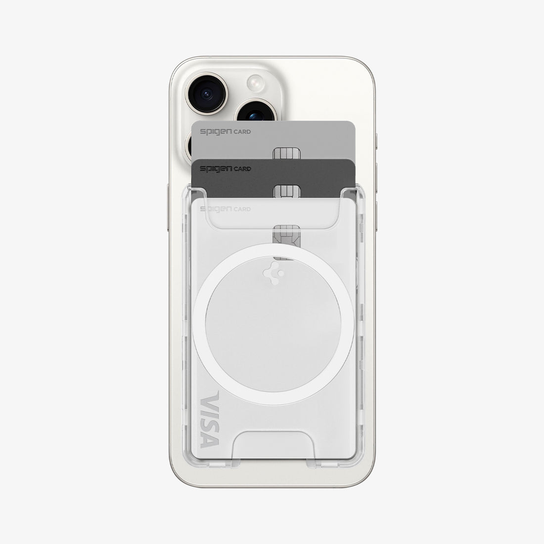 AFA08888 - Ultra Hybrid MagFit+ Wallet (MagFit) in Crystal Clear showing the back with 3 cards inserted