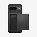 ACS07695 - Pixel 9 Pro Case Slim Armor CS in Black showing the back, and card slider open