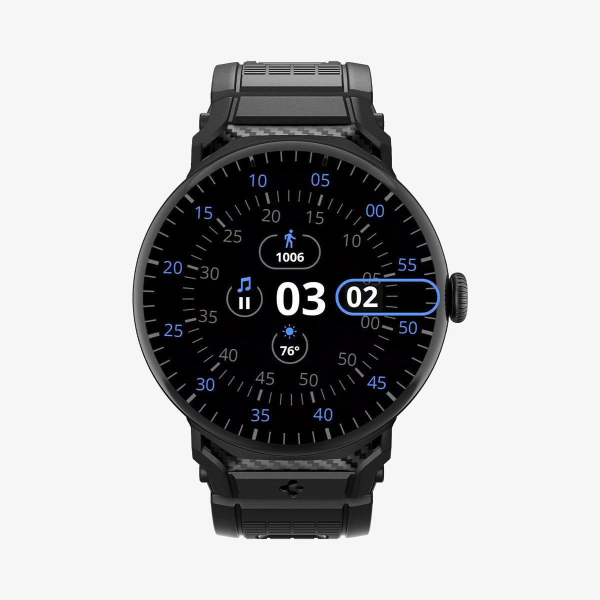 AMP07600 - Pixel Watch 5 (45mm) Rugged Band Matte Black showing the front and sides