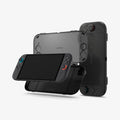 ACS10487 - Nintendo Switch 2 Thin Fit 360 in Black showing the device hovering in front of the case and another device with the case