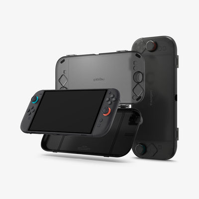 ACS10487 - Nintendo Switch 2 Thin Fit 360 in Black showing the device hovering in front of the case and another device with the case