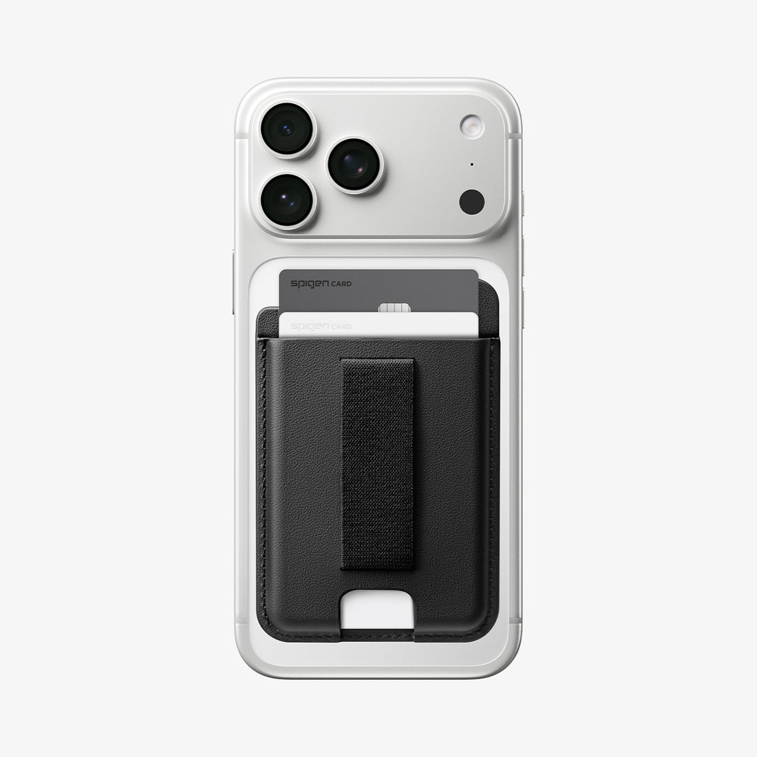AFA10802  - MagSafe SleekBand Card Holder | 3 Cards (MagFit) in Dark Black showing front with card in the product